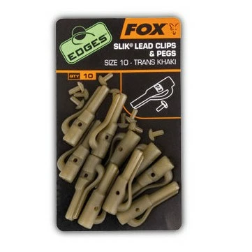 Fox Edges Size 10 Slik Lead Clip + Pegs Trans Khaki